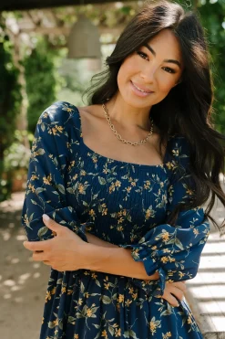 New Baltic Born Marta Smocked Midi Dress | Navy Floral