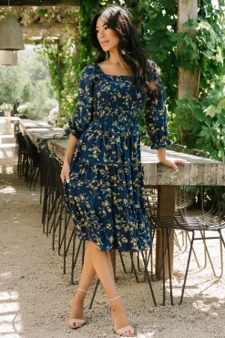 New Baltic Born Marta Smocked Midi Dress | Navy Floral