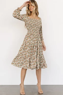 Online Baltic Born Marta Smocked Midi Dress | Dusty Olive Floral