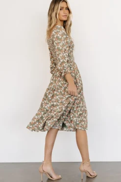 Online Baltic Born Marta Smocked Midi Dress | Dusty Olive Floral