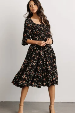 Outlet Baltic Born Marta Smocked Midi Dress | Black Floral