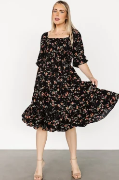 Outlet Baltic Born Marta Smocked Midi Dress | Black Floral