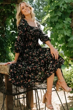 Outlet Baltic Born Marta Smocked Midi Dress | Black Floral