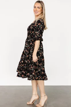 Outlet Baltic Born Marta Smocked Midi Dress | Black Floral