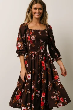 Hot Baltic Born Marta Smocked Midi Dress | Mahogany Floral