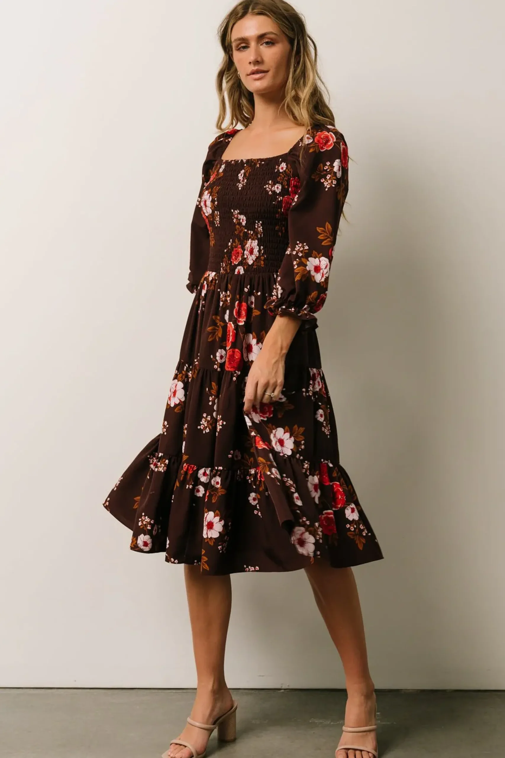 Hot Baltic Born Marta Smocked Midi Dress | Mahogany Floral