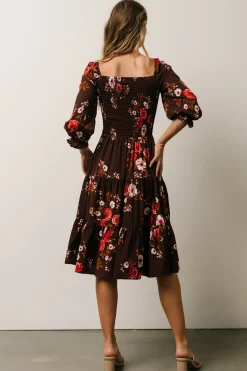 Hot Baltic Born Marta Smocked Midi Dress | Mahogany Floral
