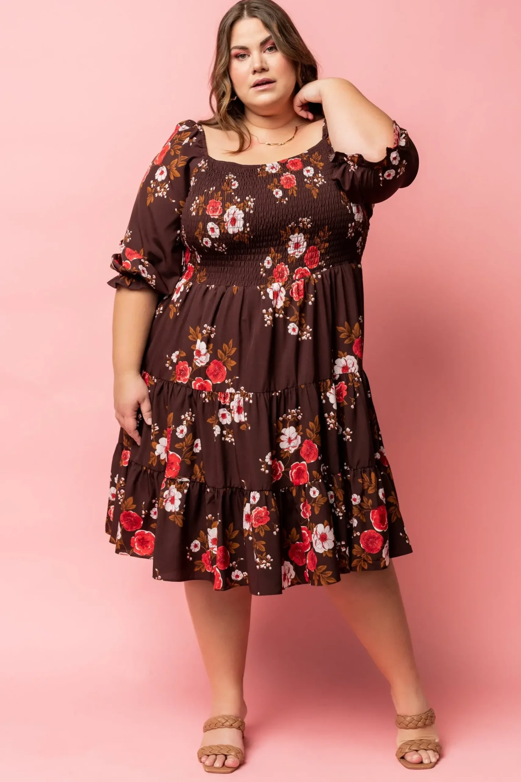 Hot Baltic Born Marta Smocked Midi Dress | Mahogany Floral
