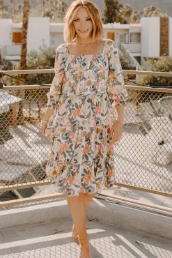 Outlet Baltic Born Marta Smocked Midi Dress | Antique Blue + Gold