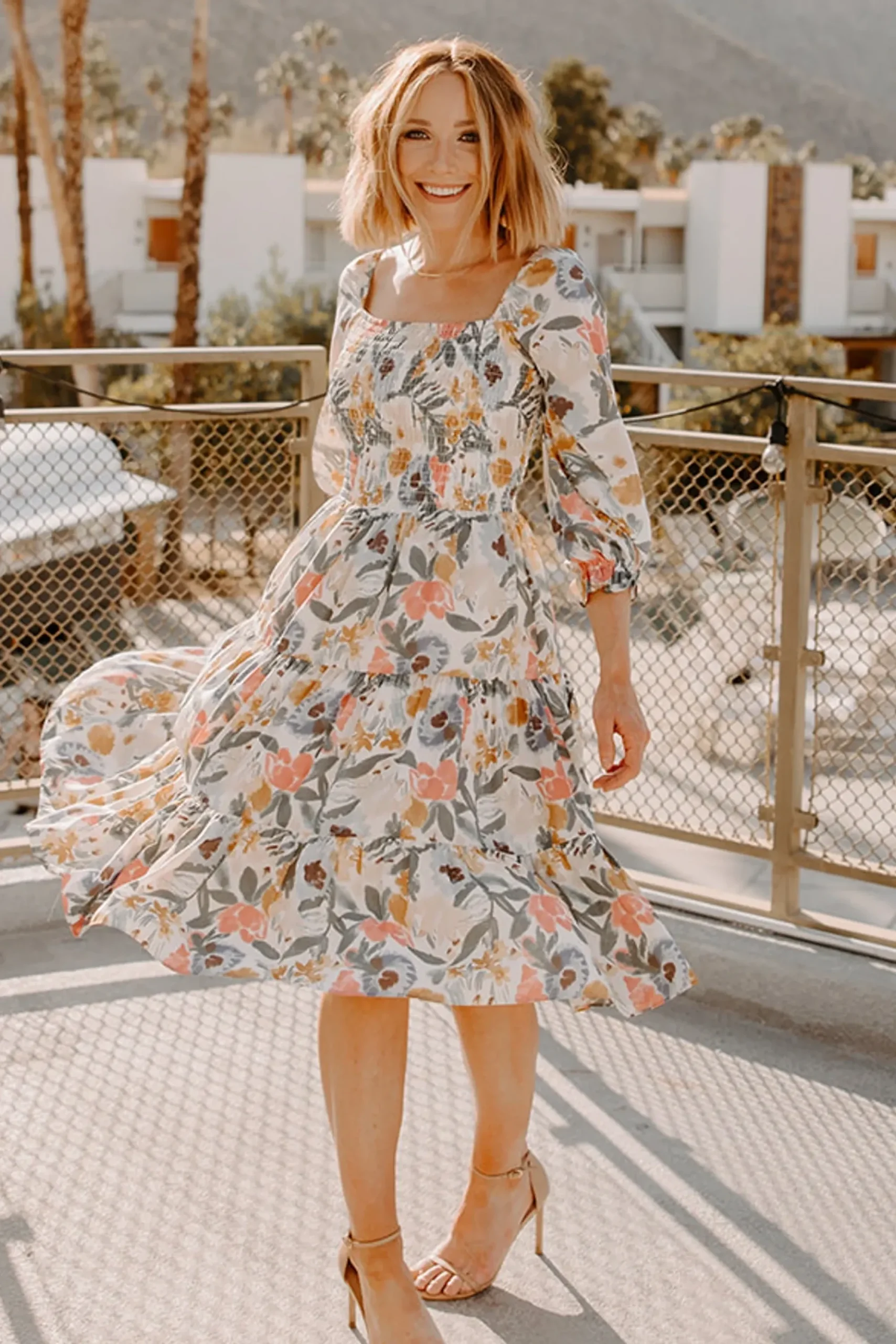 Outlet Baltic Born Marta Smocked Midi Dress | Antique Blue + Gold