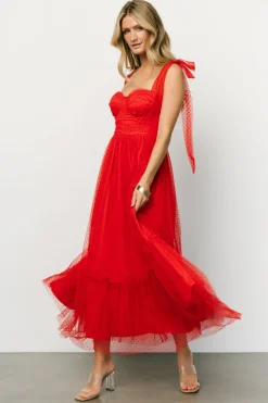 Fashion Baltic Born Mavani Swiss Dot Tulle Maxi Dress | Red