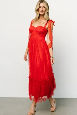 Fashion Baltic Born Mavani Swiss Dot Tulle Maxi Dress | Red