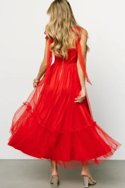 Fashion Baltic Born Mavani Swiss Dot Tulle Maxi Dress | Red