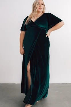 New Baltic Born Meghan Velvet Wrap Maxi Dress | Emerald