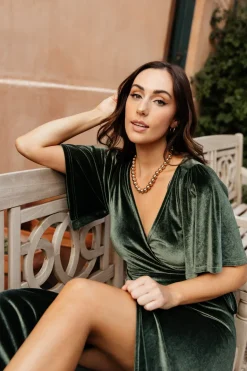 Fashion Baltic Born Meghan Velvet Wrap Maxi Dress | Deep Green