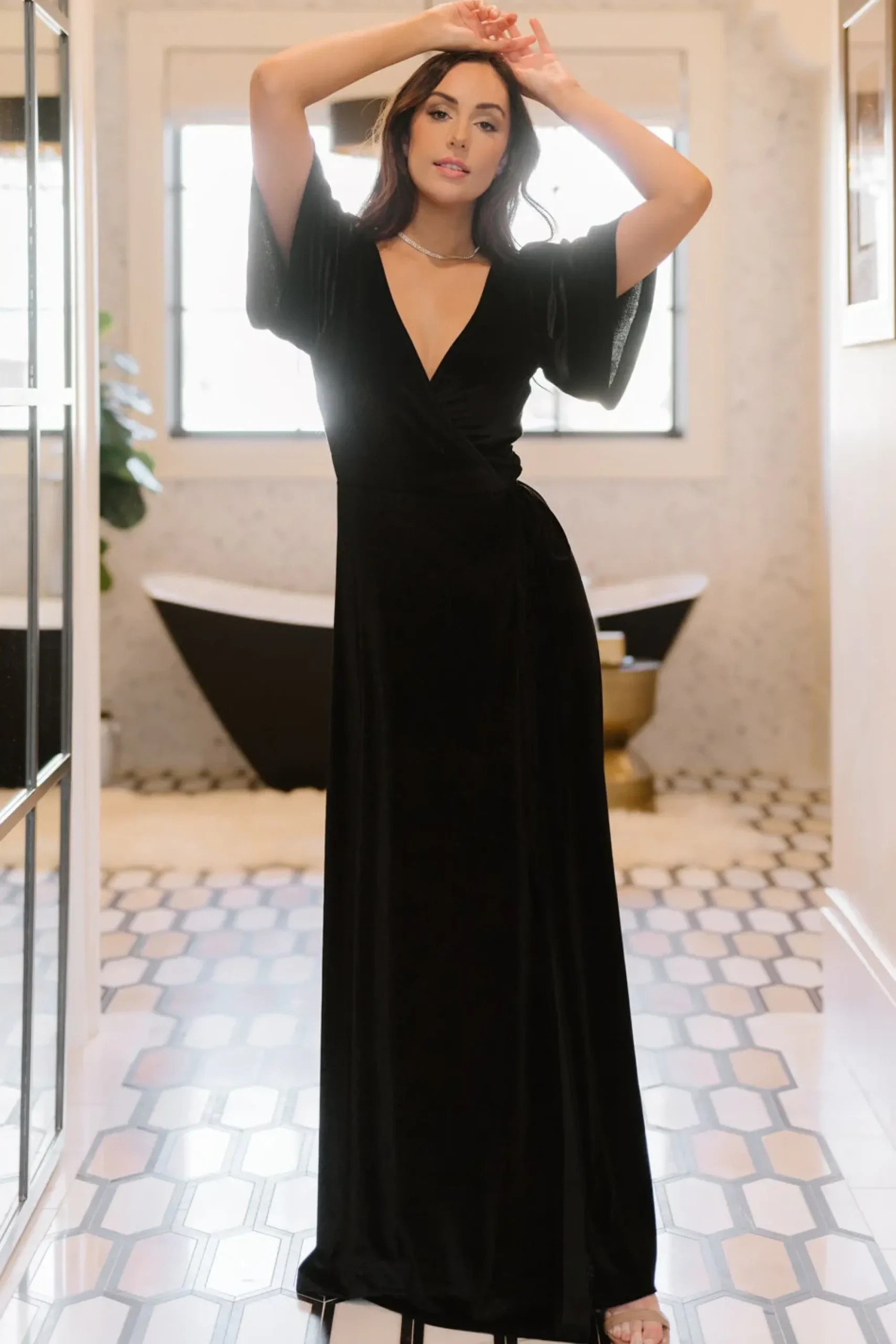 Fashion Baltic Born Meghan Velvet Wrap Maxi Dress | Black