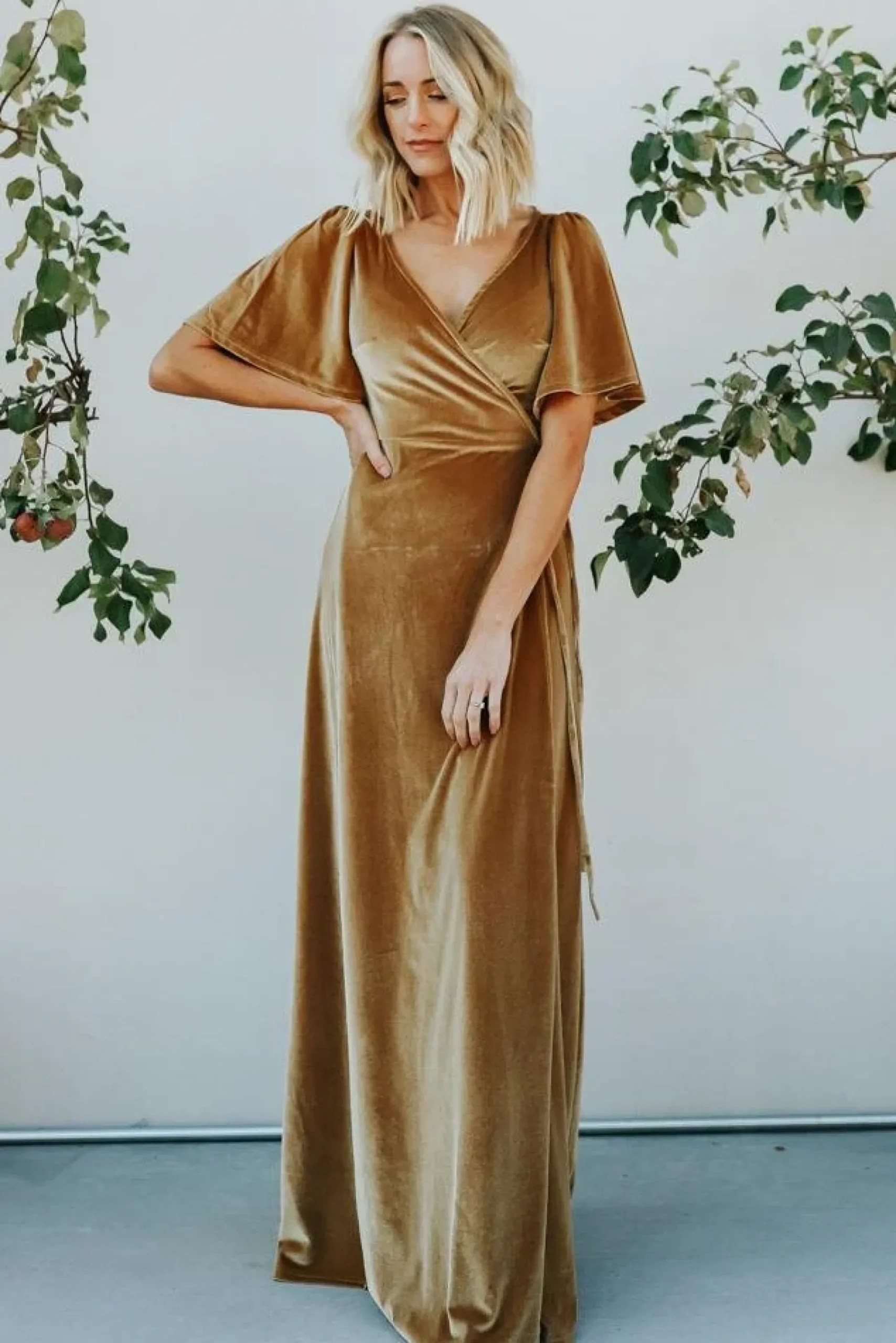 New Baltic Born Meghan Velvet Wrap Maxi Dress | Gold