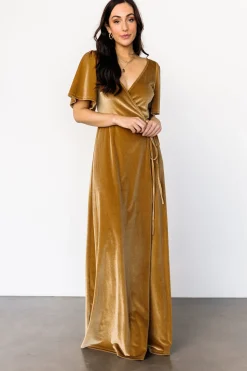 New Baltic Born Meghan Velvet Wrap Maxi Dress | Gold
