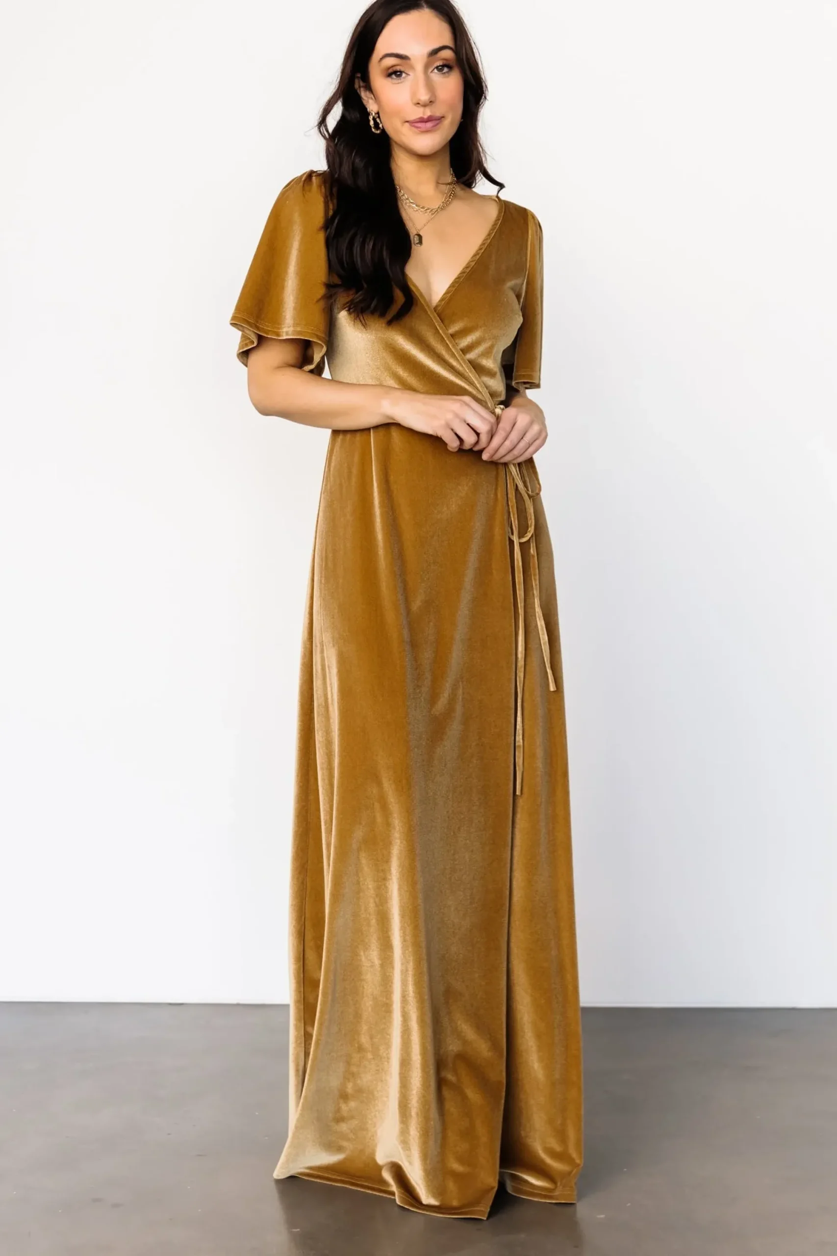 New Baltic Born Meghan Velvet Wrap Maxi Dress | Gold