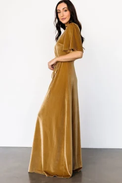 New Baltic Born Meghan Velvet Wrap Maxi Dress | Gold
