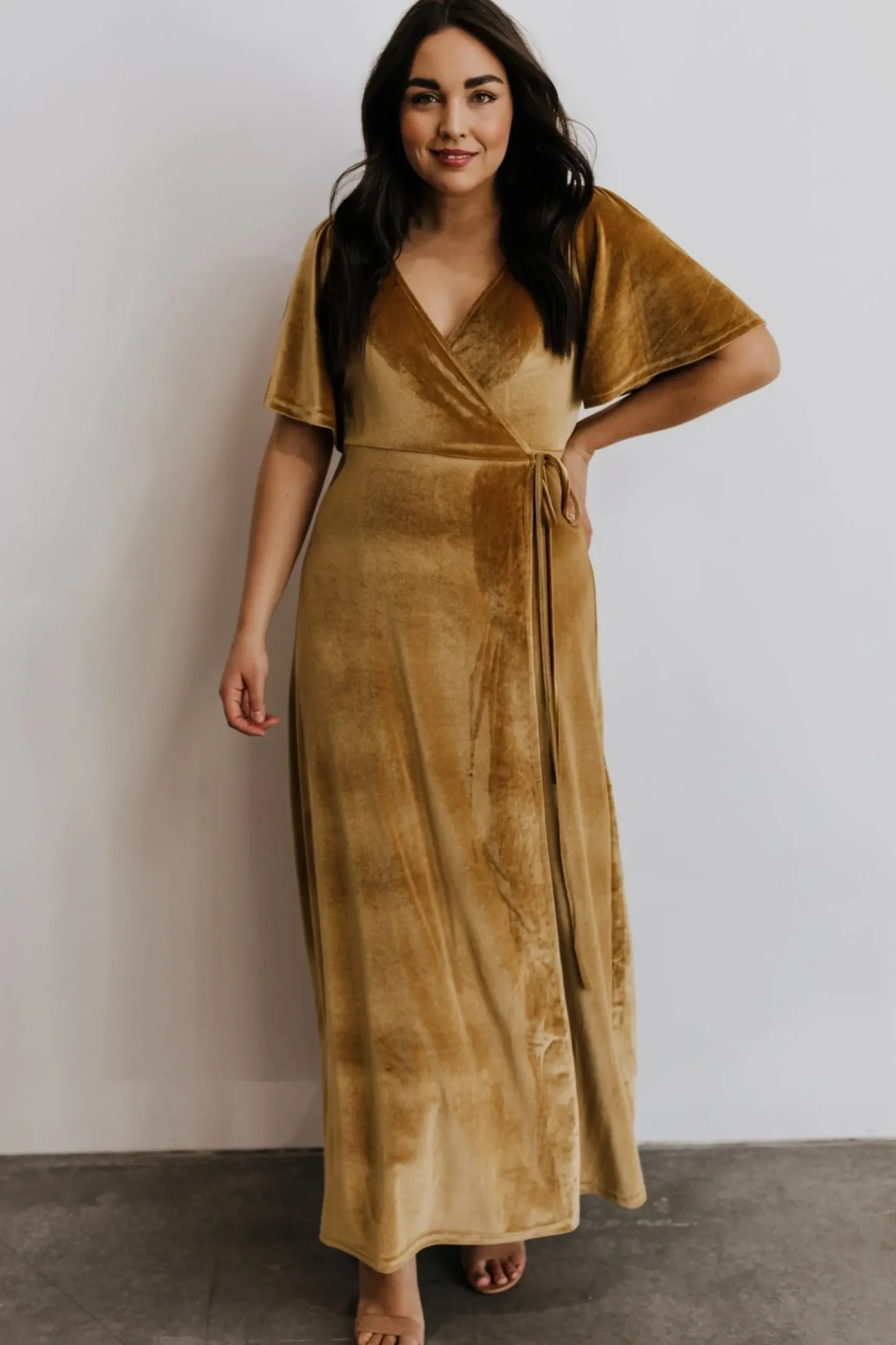 New Baltic Born Meghan Velvet Wrap Maxi Dress | Gold