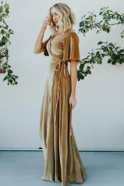 New Baltic Born Meghan Velvet Wrap Maxi Dress | Gold