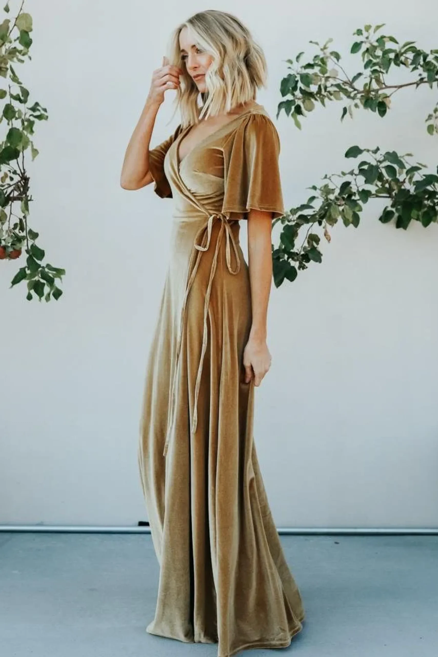 New Baltic Born Meghan Velvet Wrap Maxi Dress | Gold
