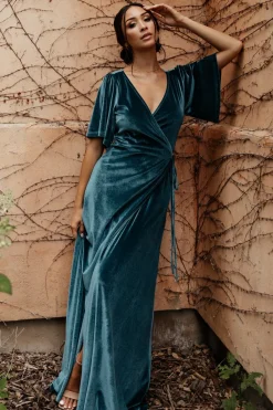 Online Baltic Born Meghan Velvet Wrap Maxi Dress | Persian Blue