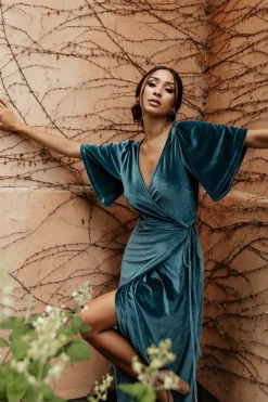 Online Baltic Born Meghan Velvet Wrap Maxi Dress | Persian Blue