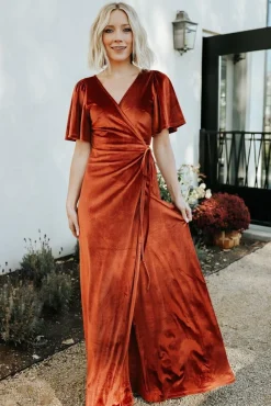 Discount Baltic Born Meghan Velvet Wrap Maxi Dress | Rust