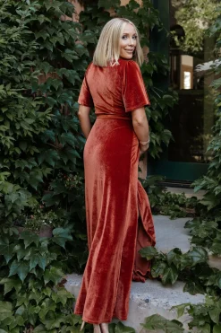 Discount Baltic Born Meghan Velvet Wrap Maxi Dress | Rust