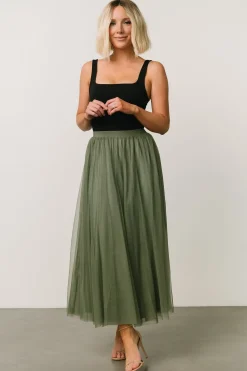 New Baltic Born Mila Tulle Skirt | Dark Sage