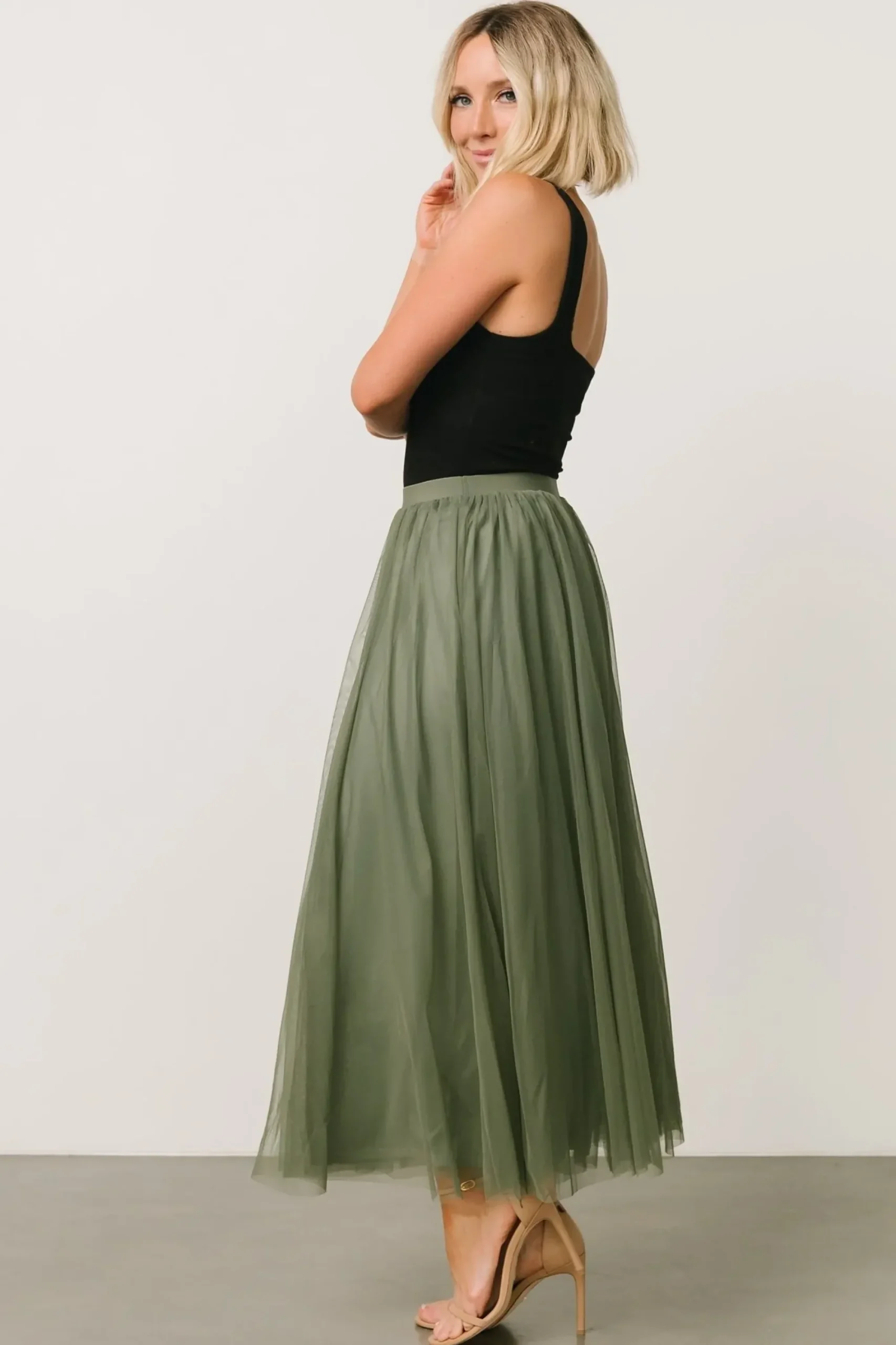 New Baltic Born Mila Tulle Skirt | Dark Sage