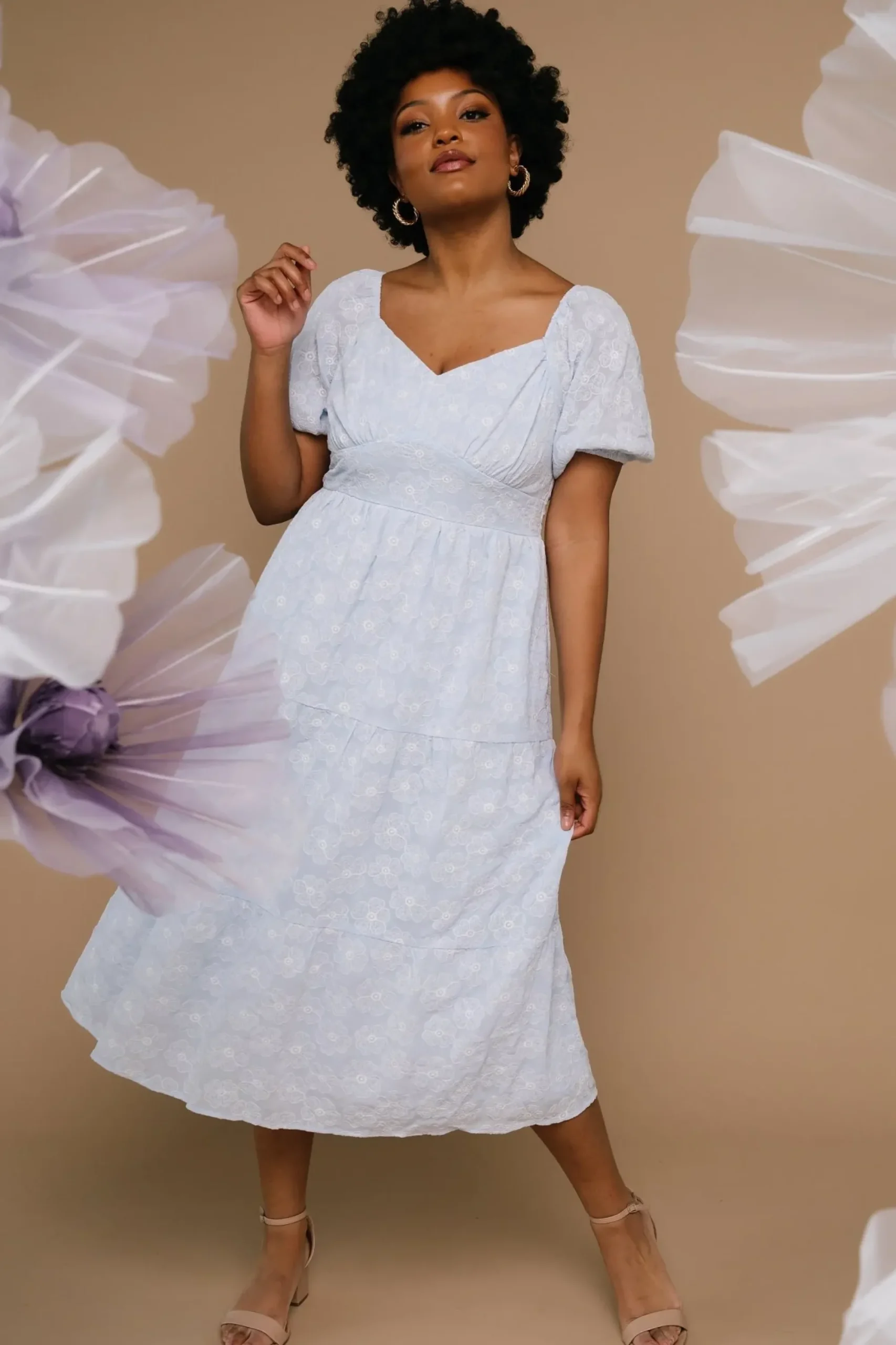 Discount Baltic Born Mildred Embroidered Midi Dress | Light Blue