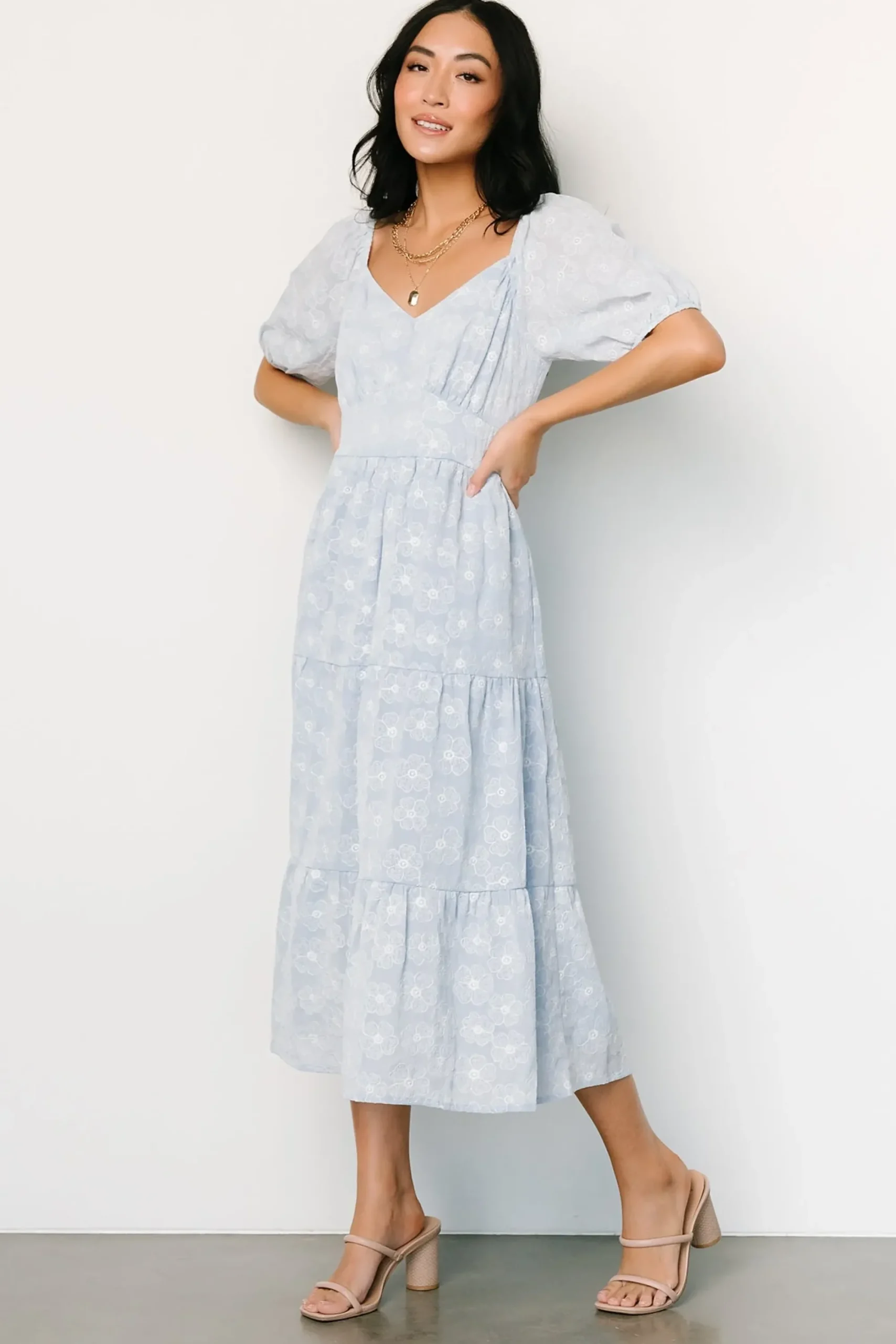 Discount Baltic Born Mildred Embroidered Midi Dress | Light Blue