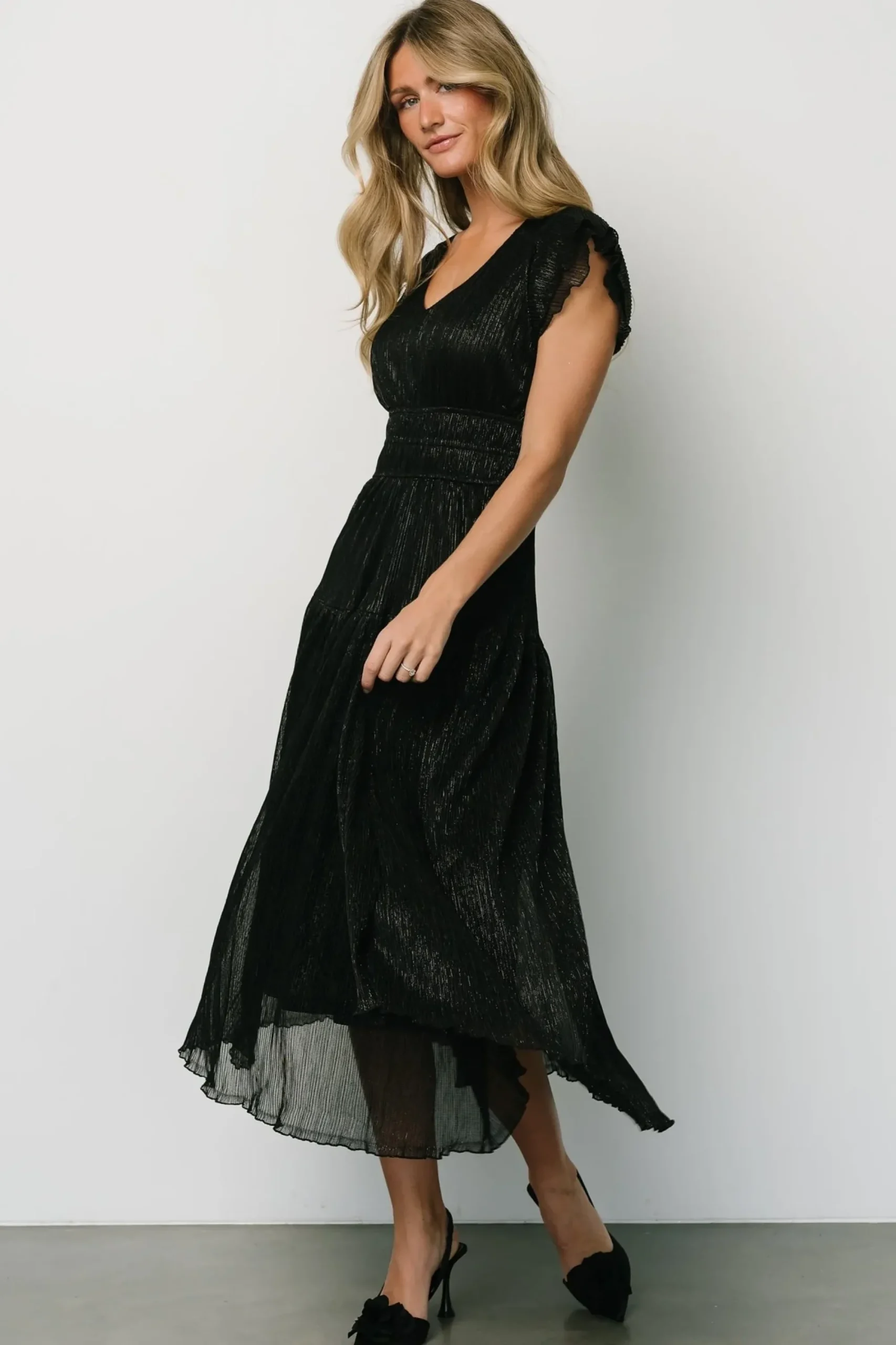 Hot Baltic Born Miley Pleated Shimmer Dress | Black
