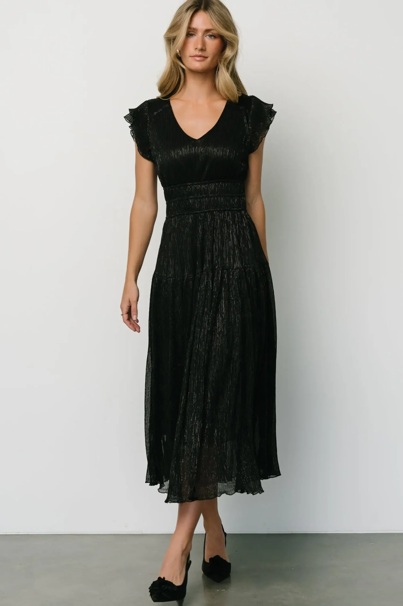 Hot Baltic Born Miley Pleated Shimmer Dress | Black