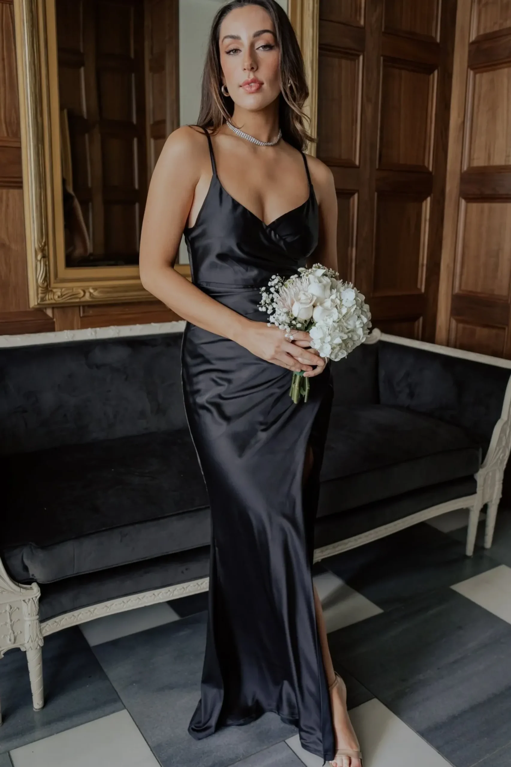 New Baltic Born Monet Satin Gown | Black