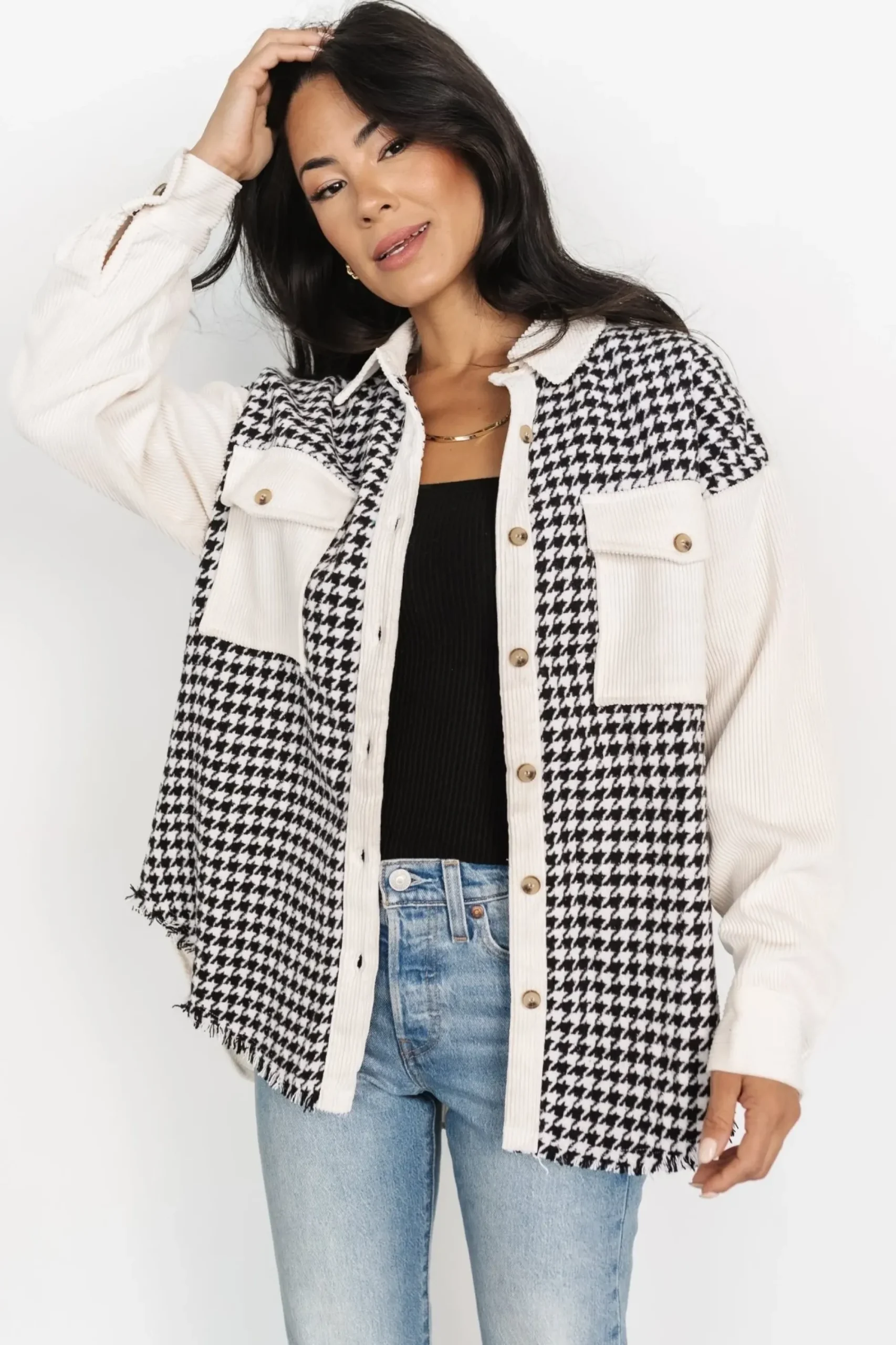 Sale Baltic Born Montreal Houndstooth Shacket | Ivory + Black