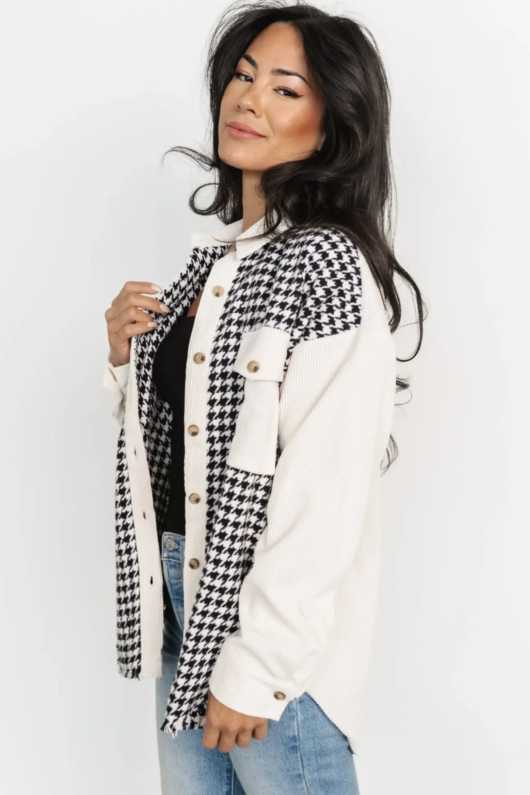 Sale Baltic Born Montreal Houndstooth Shacket | Ivory + Black