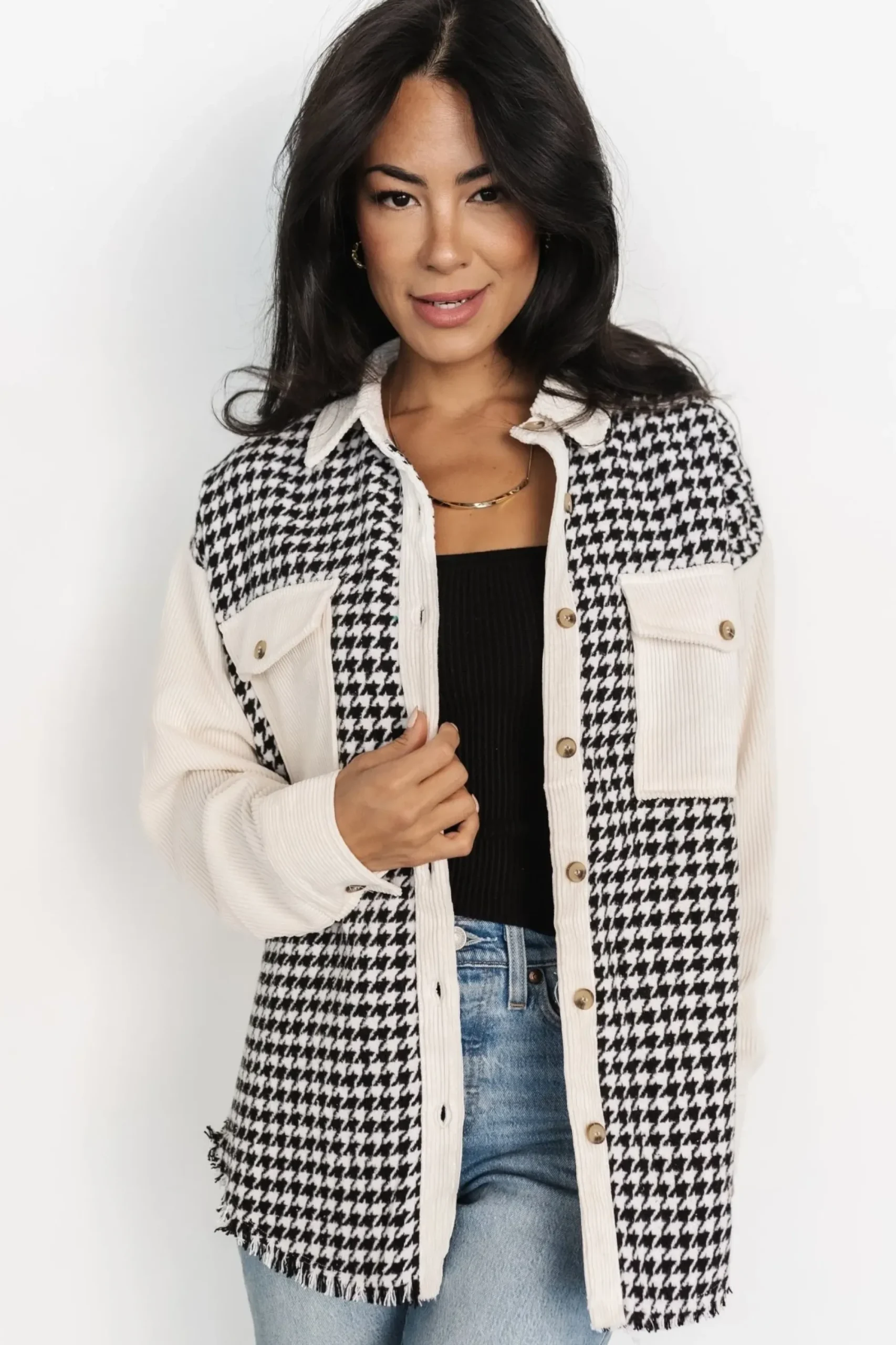 Sale Baltic Born Montreal Houndstooth Shacket | Ivory + Black