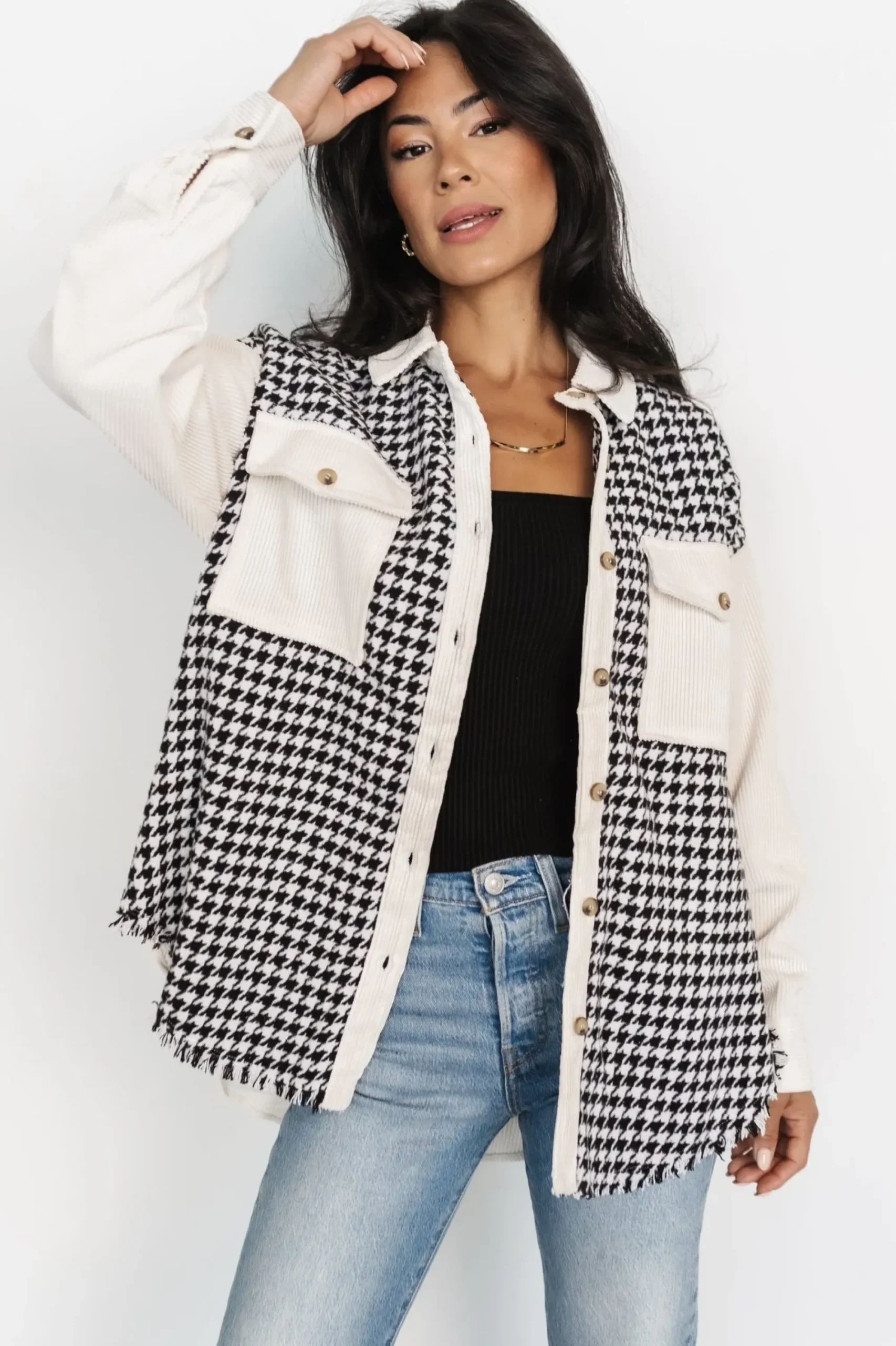 Sale Baltic Born Montreal Houndstooth Shacket | Ivory + Black