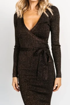 Discount Baltic Born Nancy Ribbed Shimmer Midi Dress | Bronze