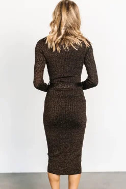 Discount Baltic Born Nancy Ribbed Shimmer Midi Dress | Bronze