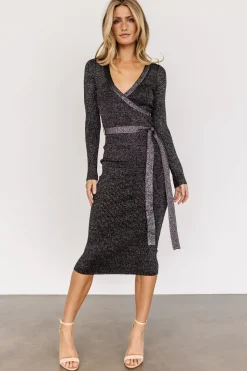 Online Baltic Born Nancy Ribbed Shimmer Midi Dress | Black