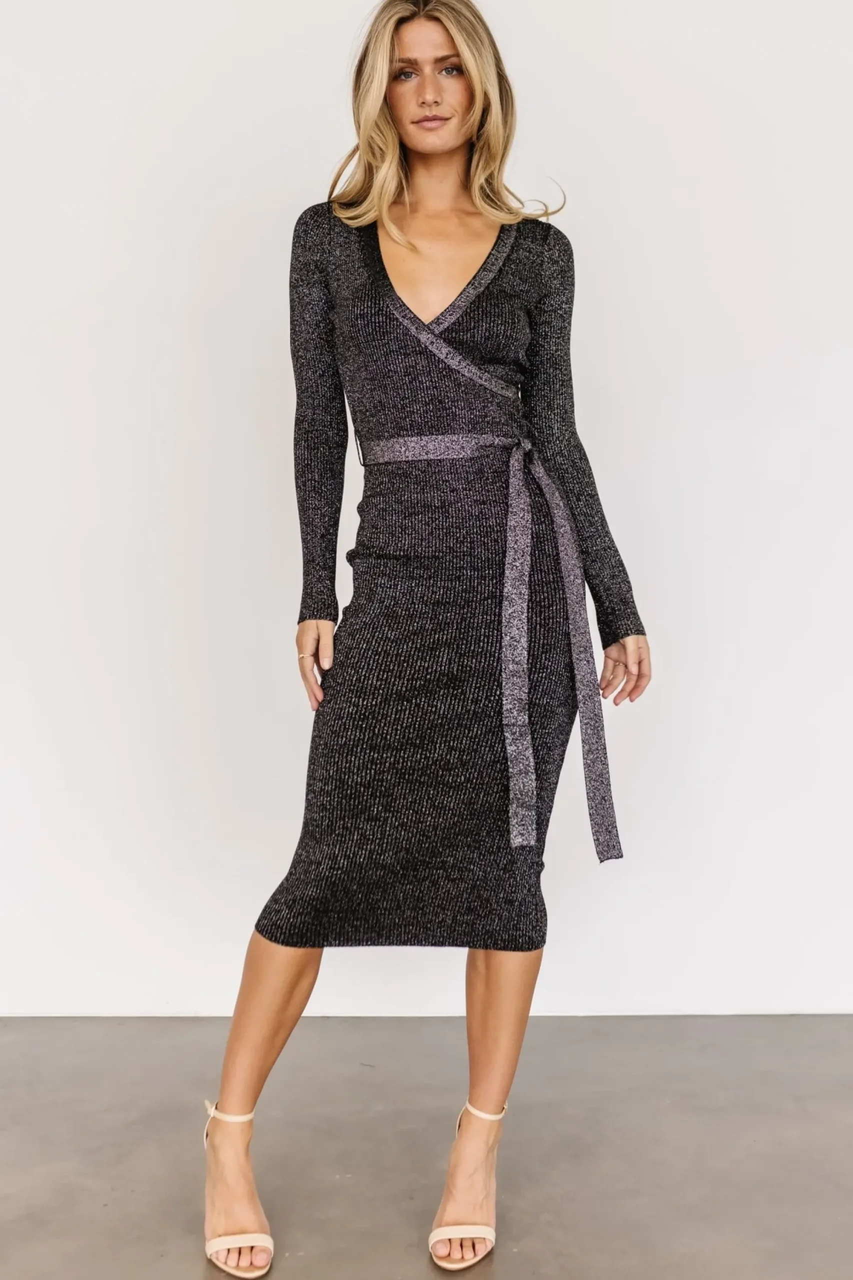 Online Baltic Born Nancy Ribbed Shimmer Midi Dress | Black