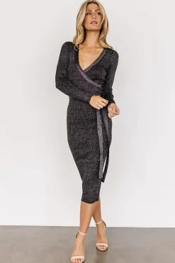 Online Baltic Born Nancy Ribbed Shimmer Midi Dress | Black