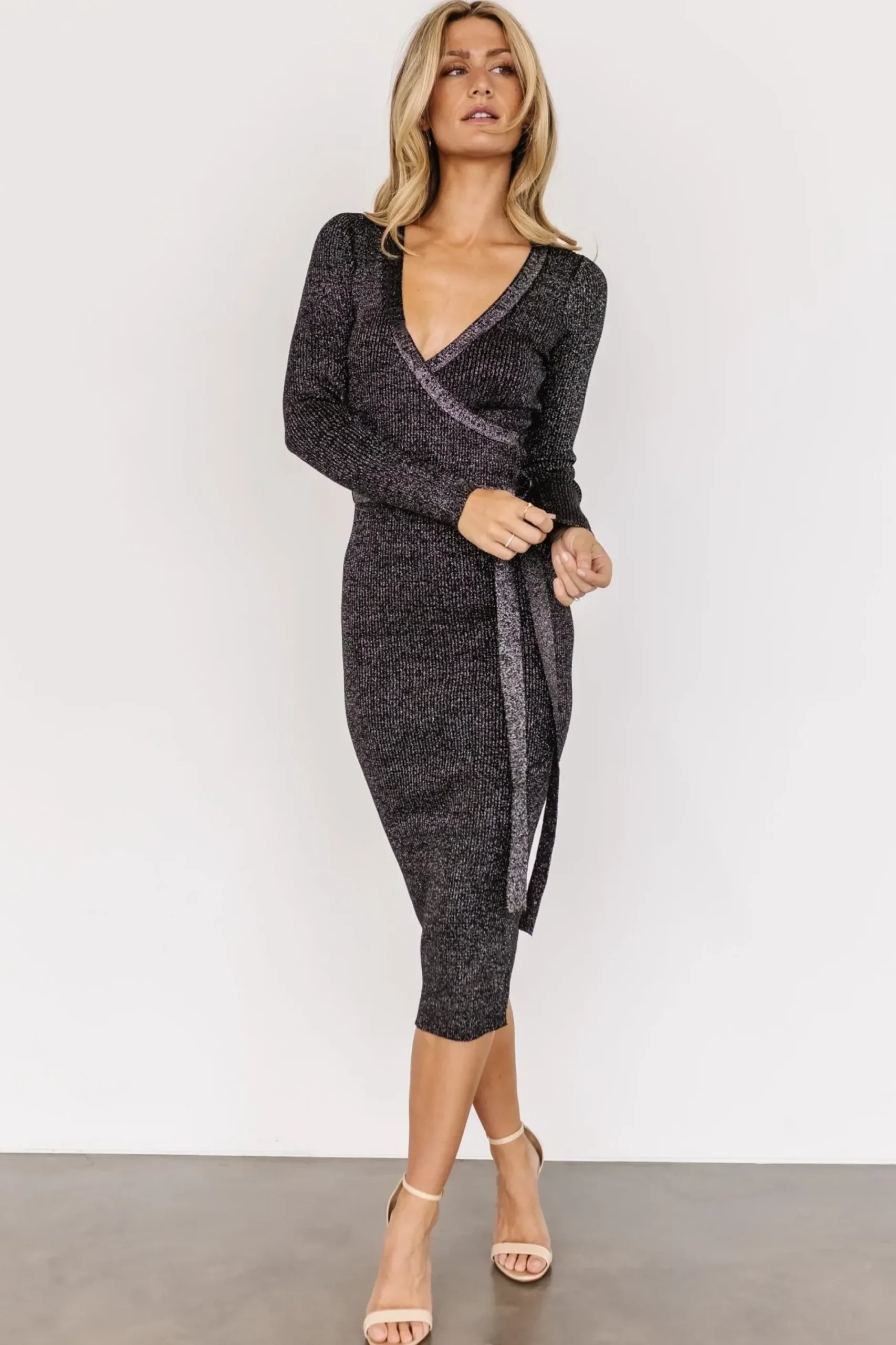 Online Baltic Born Nancy Ribbed Shimmer Midi Dress | Black