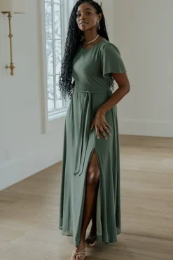 Sale Baltic Born Naomi Short Sleeve Maxi Dress | Dark Sage