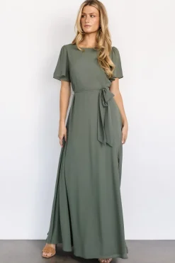 Sale Baltic Born Naomi Short Sleeve Maxi Dress | Dark Sage